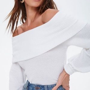Off the shoulder long sleeve waffle shirt